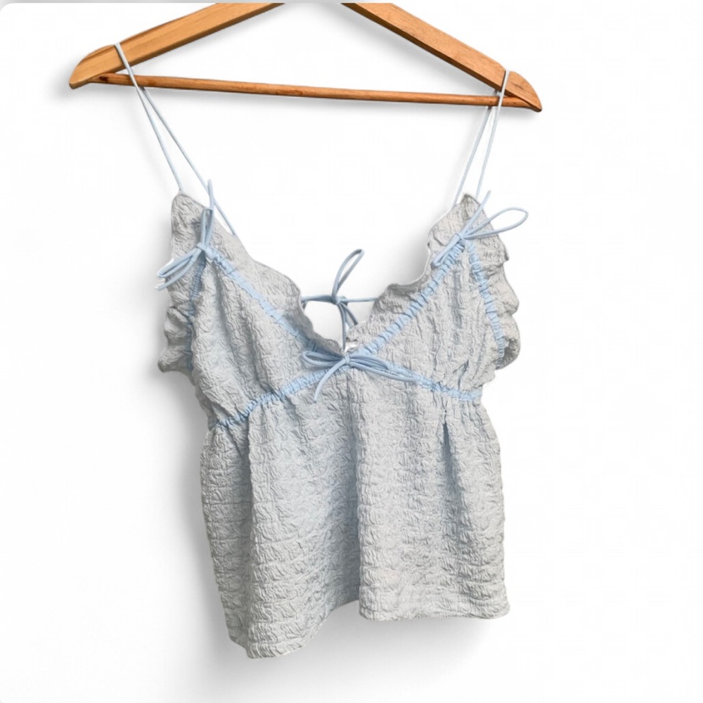NWT Cider Tie Front Ruffled Hem Spaghetti Strap Top size XS #y2k #bohemian